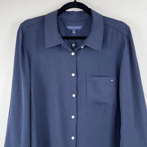 Tommy Hilfiger Navy Blue Roll-Tab-Sleeve Button-Down Shirt Plus Size 0X NWT - Picture 5 of 14